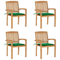 vidaXL Stapelbara trädgårdsstolar med dynor 4 st massiv teak