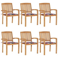 vidaXL Stapelbara trädgårdsstolar med dynor 6 st massiv teak