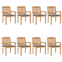 vidaXL Stapelbara trädgårdsstolar med dynor 8 st massiv teak