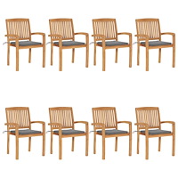 vidaXL Stapelbara trädgårdsstolar med dynor 8 st massiv teak