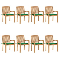 vidaXL Stapelbara trädgårdsstolar med dynor 8 st massiv teak