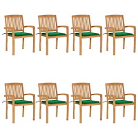vidaXL Stapelbara trädgårdsstolar med dynor 8 st massiv teak