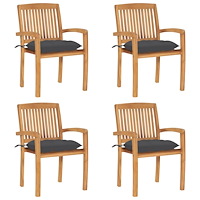vidaXL Stapelbara trädgårdsstolar med dynor 4 st massiv teak