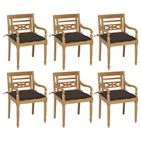 vidaXL Bataviastolar med dynor 6 st massiv teak