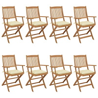 vidaXL Hopfällbara trädgårdsstolar med dynor 8 st massivt akaciaträ