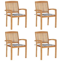 vidaXL Stapelbara trädgårdsstolar med dynor 4 st massiv teak