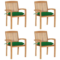 vidaXL Stapelbara trädgårdsstolar med dynor 4 st massiv teak