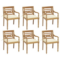 vidaXL Bataviastolar med dynor 6 st massiv teak