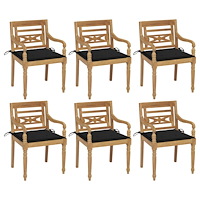 vidaXL Bataviastolar med dynor 6 st massiv teak