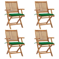 vidaXL Hopfällbara trädgårdsstolar med dynor 4 st massiv teak