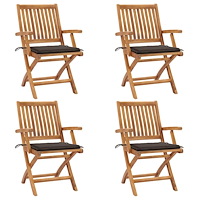 vidaXL Hopfällbara trädgårdsstolar med dynor 4 st massiv teak