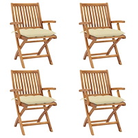 vidaXL Hopfällbara trädgårdsstolar med dynor 4 st massiv teak