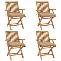 vidaXL Hopfällbara trädgårdsstolar med dynor 4 st massiv teak