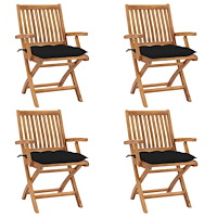 vidaXL Hopfällbara trädgårdsstolar med dynor 4 st massiv teak