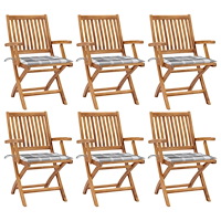 vidaXL Hopfällbara trädgårdsstolar med dynor 6 st massiv teak
