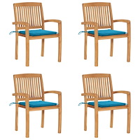 vidaXL Stapelbara trädgårdsstolar med dynor 4 st massiv teak