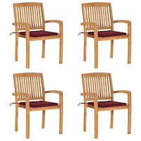 vidaXL Stapelbara trädgårdsstolar med dynor 4 st massiv teak