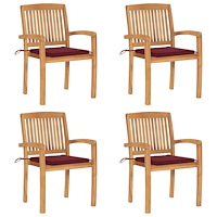 vidaXL Stapelbara trädgårdsstolar med dynor 4 st massiv teak