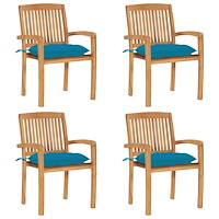 vidaXL Stapelbara trädgårdsstolar med dynor 4 st massiv teak