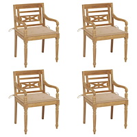 vidaXL Bataviastolar med dynor 4 st massiv teak