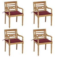vidaXL Bataviastolar med dynor 4 st massiv teak