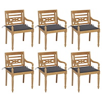vidaXL Bataviastolar med dynor 6 st massiv teak