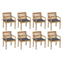 vidaXL Bataviastolar med dynor 8 st massiv teak