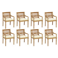 vidaXL Bataviastolar med dynor 8 st massiv teak