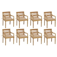 vidaXL Bataviastolar med dynor 8 st massiv teak