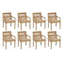 vidaXL Bataviastolar med dynor 8 st massiv teak
