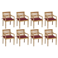 vidaXL Bataviastolar med dynor 8 st massiv teak