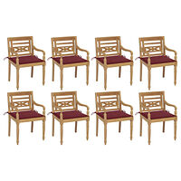 vidaXL Bataviastolar med dynor 8 st massiv teak