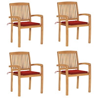 vidaXL Stapelbara trädgårdsstolar med dynor 4 st massiv teak