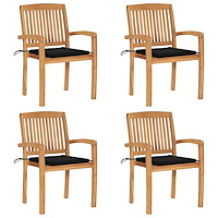 vidaXL Stapelbara trädgårdsstolar med dynor 4 st massiv teak