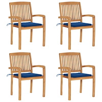 vidaXL Stapelbara trädgårdsstolar med dynor 4 st massiv teak