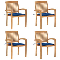 vidaXL Stapelbara trädgårdsstolar med dynor 4 st massiv teak