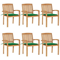 vidaXL Stapelbara trädgårdsstolar med dynor 6 st massiv teak