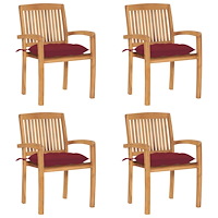 vidaXL Stapelbara trädgårdsstolar med dynor 4 st massiv teak
