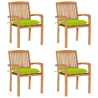 vidaXL Stapelbara trädgårdsstolar med dynor 4 st massiv teak