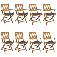vidaXL Hopfällbara trädgårdsstolar med dynor 8 st massivt akaciaträ