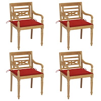 vidaXL Bataviastolar med dynor 4 st massiv teak