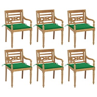vidaXL Bataviastolar med dynor 6 st massiv teak