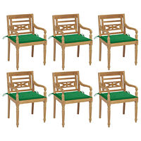 vidaXL Bataviastolar med dynor 6 st massiv teak