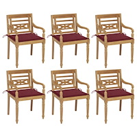 vidaXL Bataviastolar med dynor 6 st massiv teak