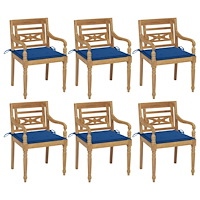 vidaXL Bataviastolar med dynor 6 st massiv teak