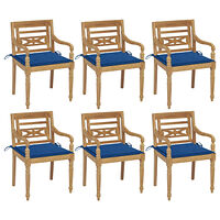 vidaXL Bataviastolar med dynor 6 st massiv teak