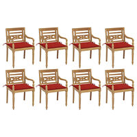 vidaXL Bataviastolar med dynor 8 st massiv teak
