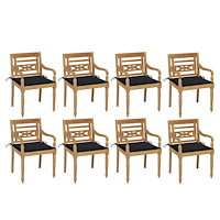 vidaXL Bataviastolar med dynor 8 st massiv teak