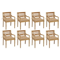 vidaXL Bataviastolar med dynor 8 st massiv teak