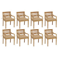 vidaXL Bataviastolar med dynor 8 st massiv teak